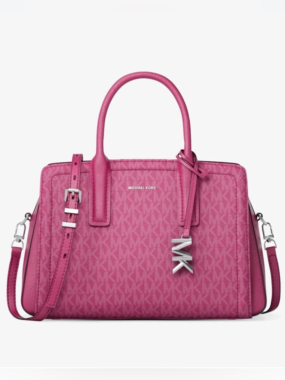 NWT Michael Kors Laila Small Satchel in Pink Signature w/MK Charm